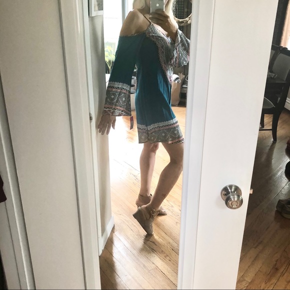 Xhiliration Teal Mosiac Boho Dress - Picture 10 of 15